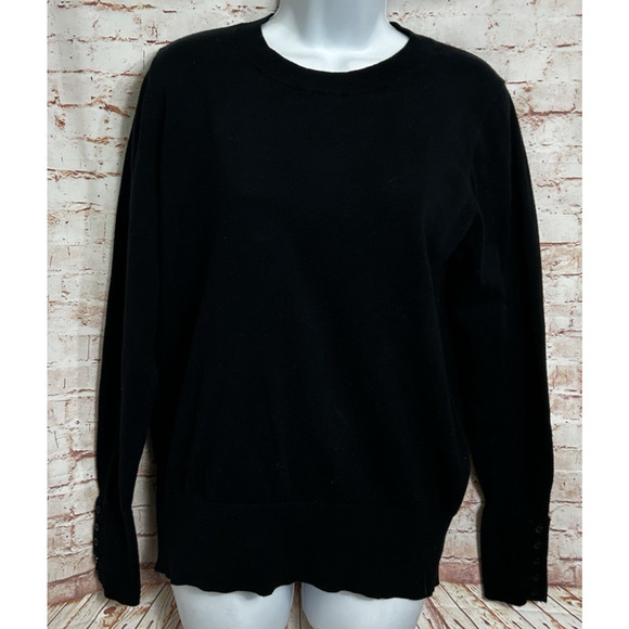 Boden Womens Size L Black Pullover Sweater Minimalist Long-Sleeve Button Cuffs - Picture 4 of 6